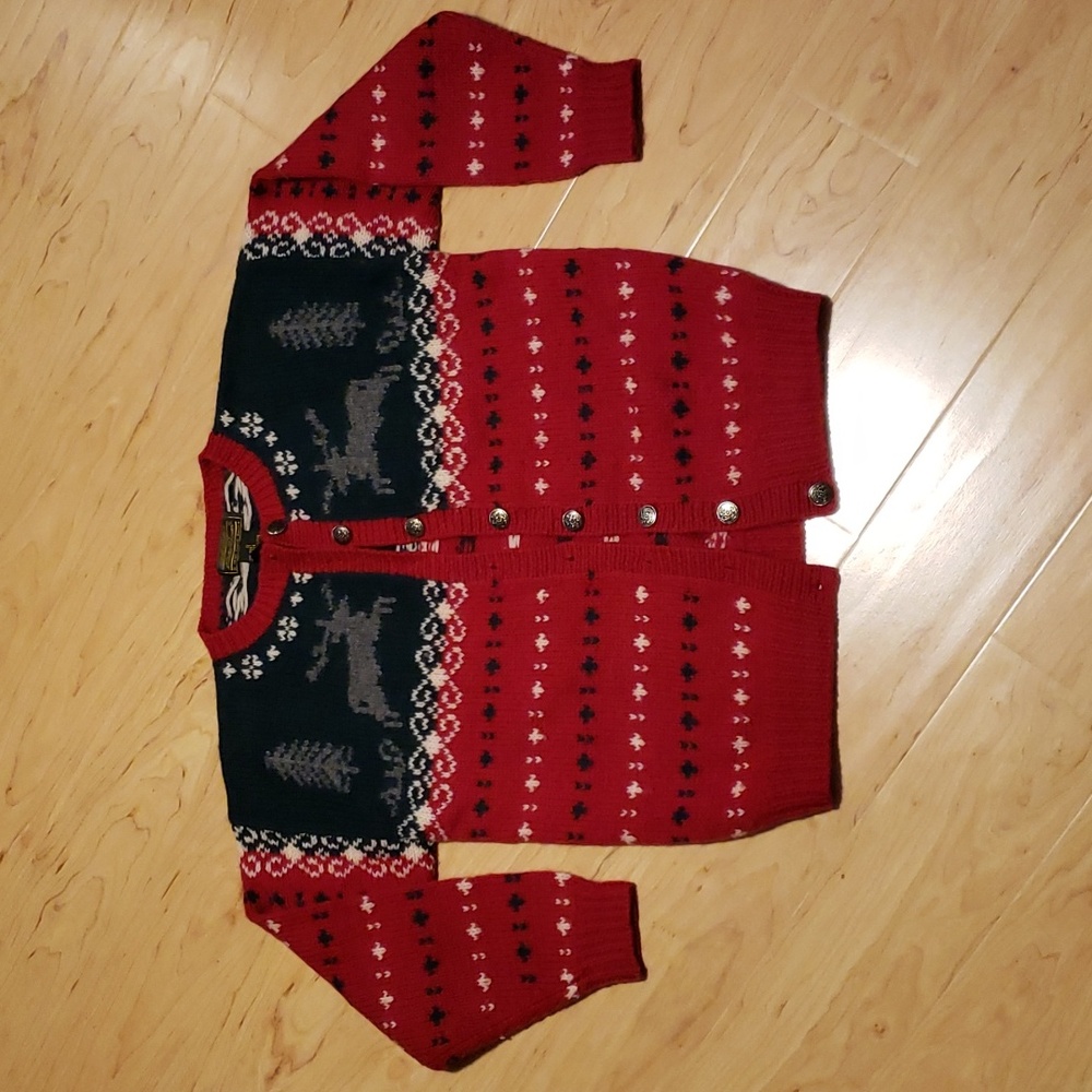 ❤ VINTAGE | 1990 Eddie Bauer Holiday Wool Sweater Button Cardigan
